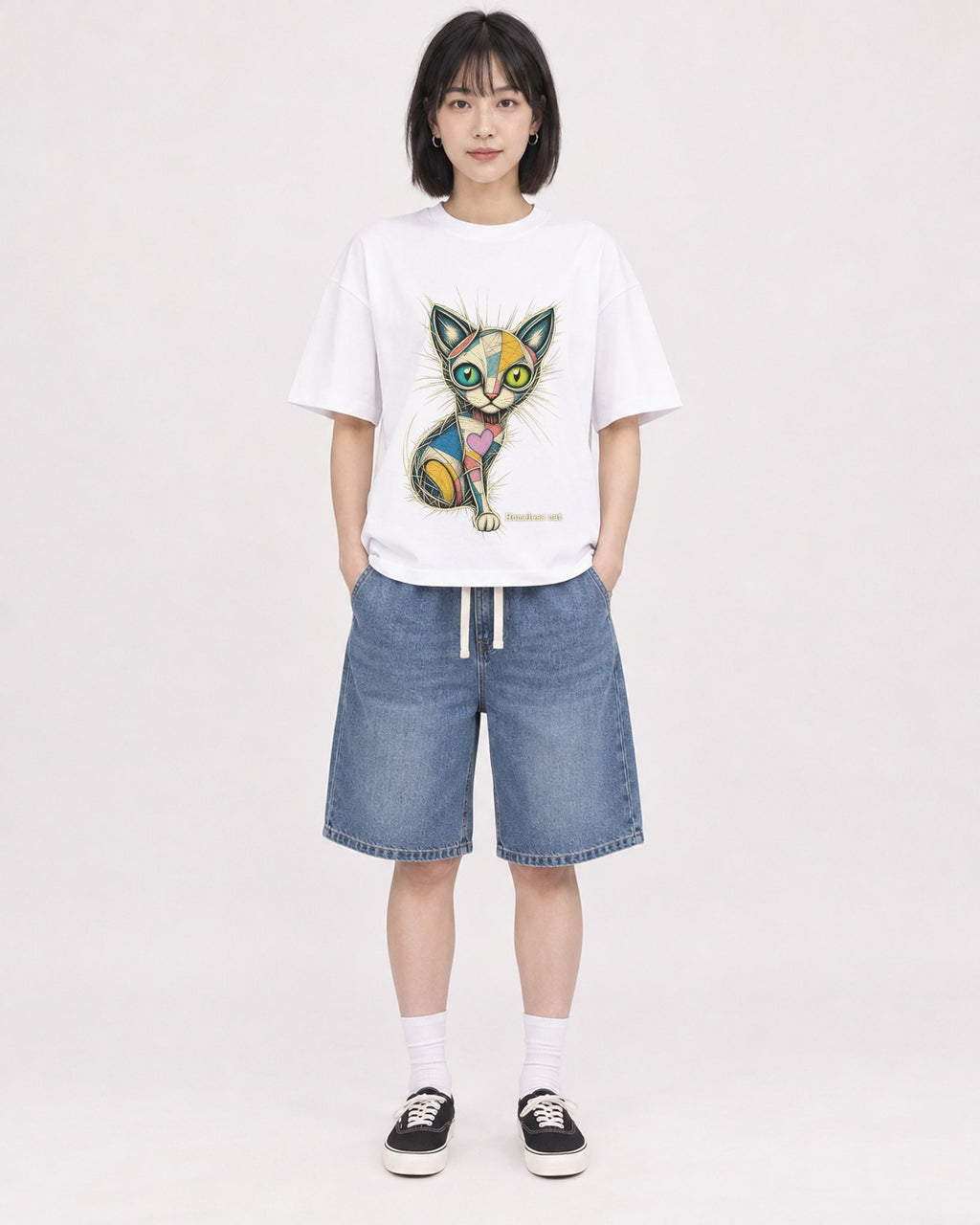 Mockup Boxy Heavyweight Tee White female full-body 11