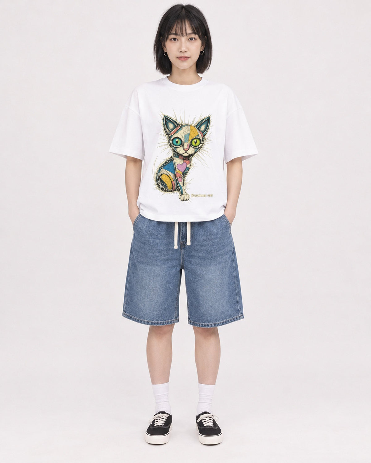Mockup Boxy Heavyweight Tee White female full-body 11