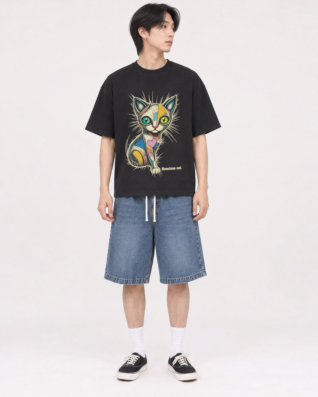 Mockup Boxy Heavyweight Tee Black male full-body 11