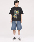 Mockup Boxy Heavyweight Tee Black male full-body 11