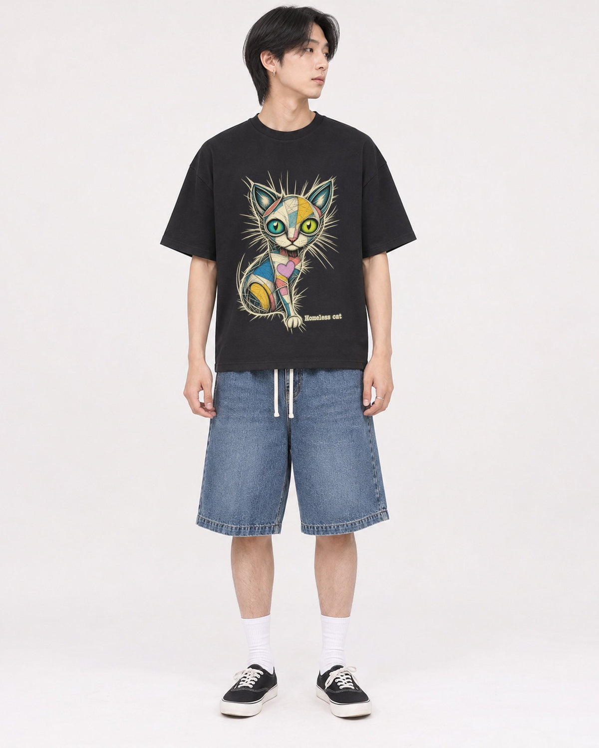 Mockup Boxy Heavyweight Tee Black male full-body 11