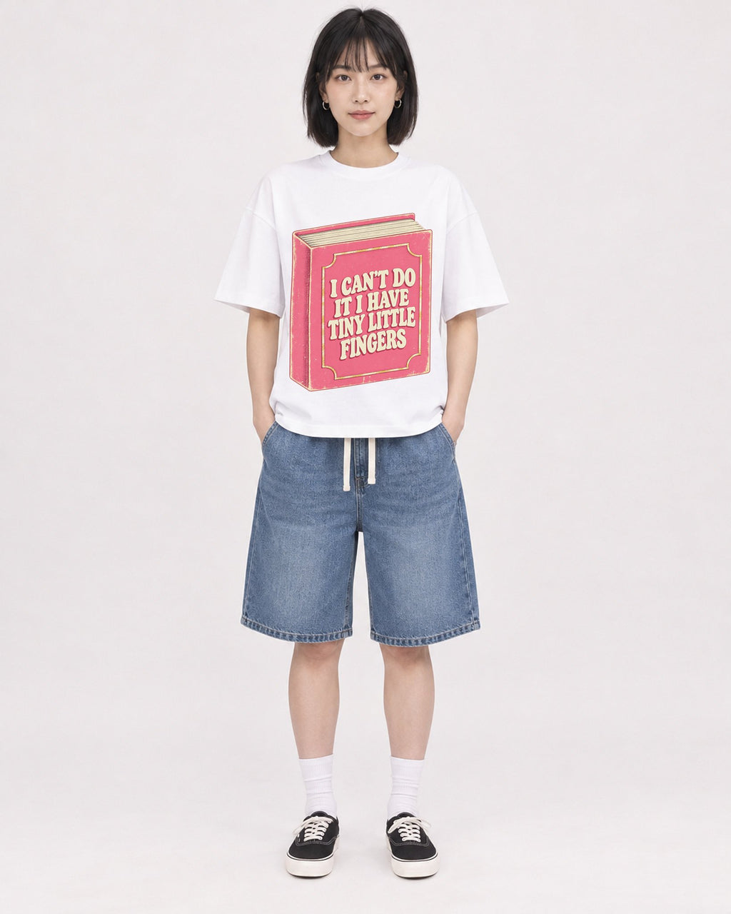 Mockup Boxy Heavyweight Tee White female full-body 11