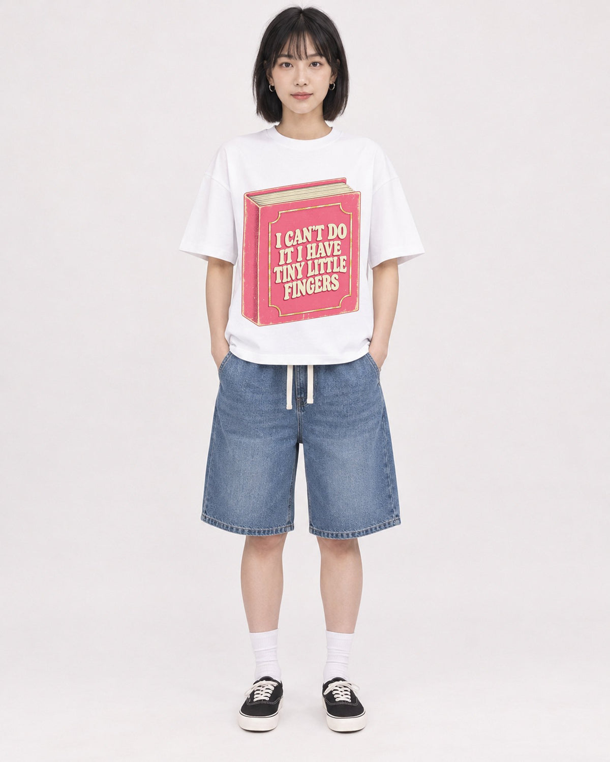 Mockup Boxy Heavyweight Tee White female full-body 11