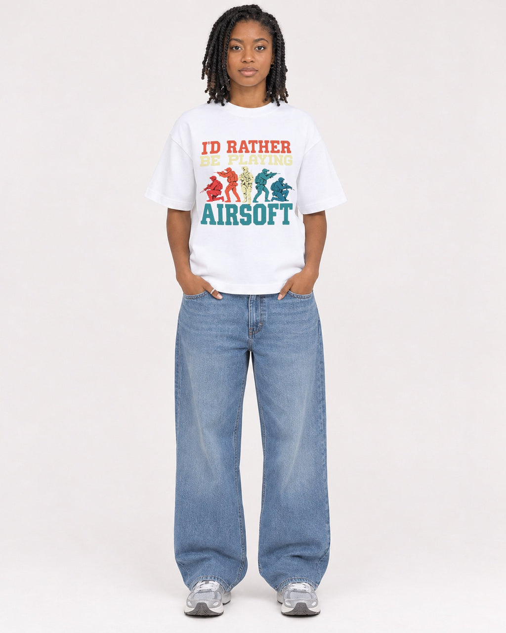 Mockup Boxy Heavyweight Tee White female full-body 15