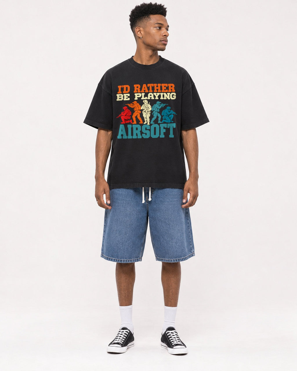 Mockup Boxy Heavyweight Tee Black male full-body 15