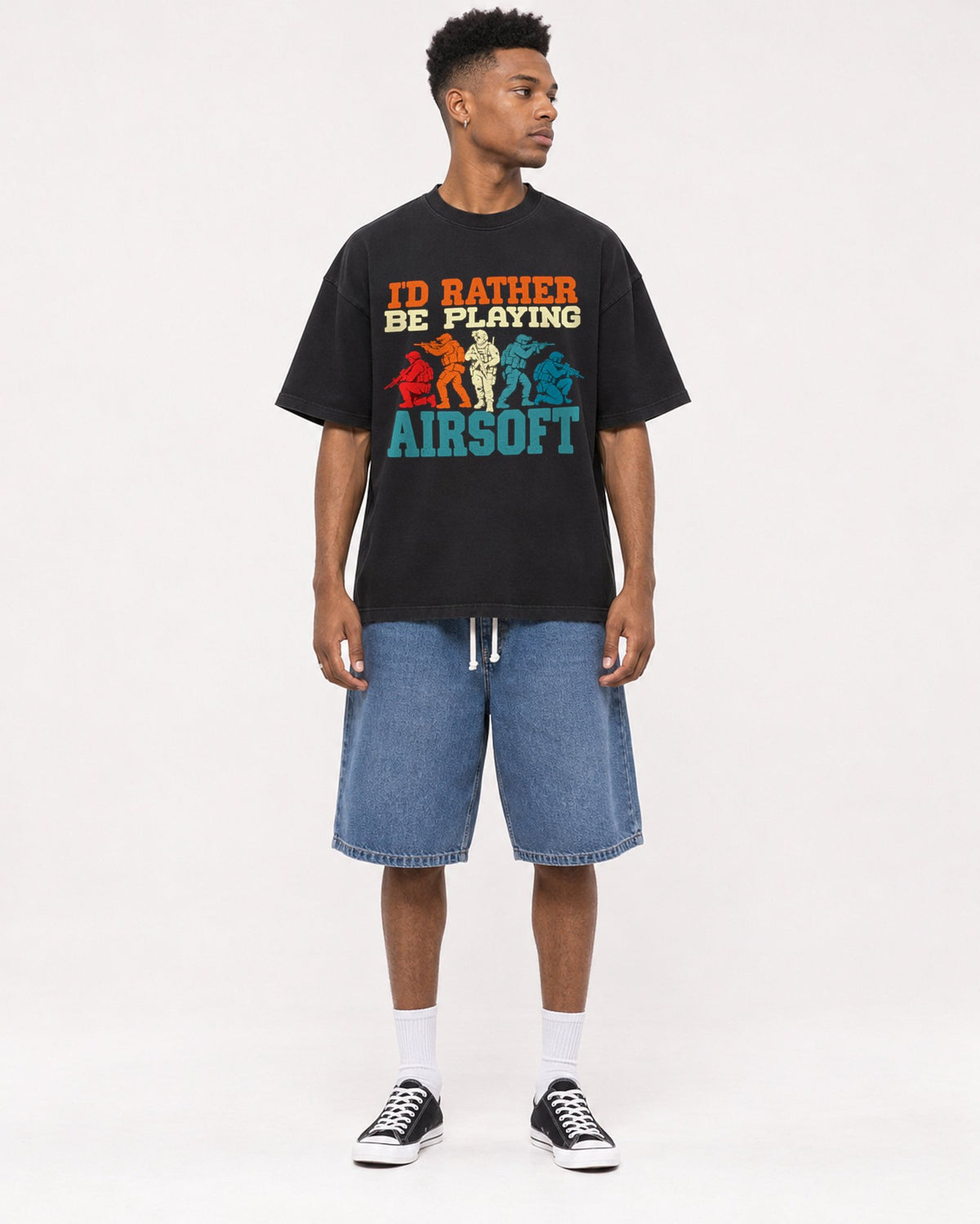 Mockup Boxy Heavyweight Tee Black male full-body 15