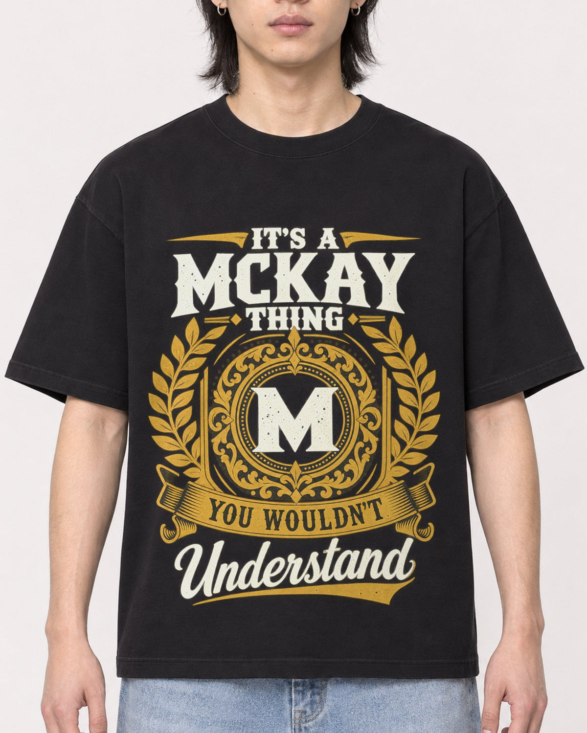 Mockup Boxy Heavyweight Tee Black male close-up 41