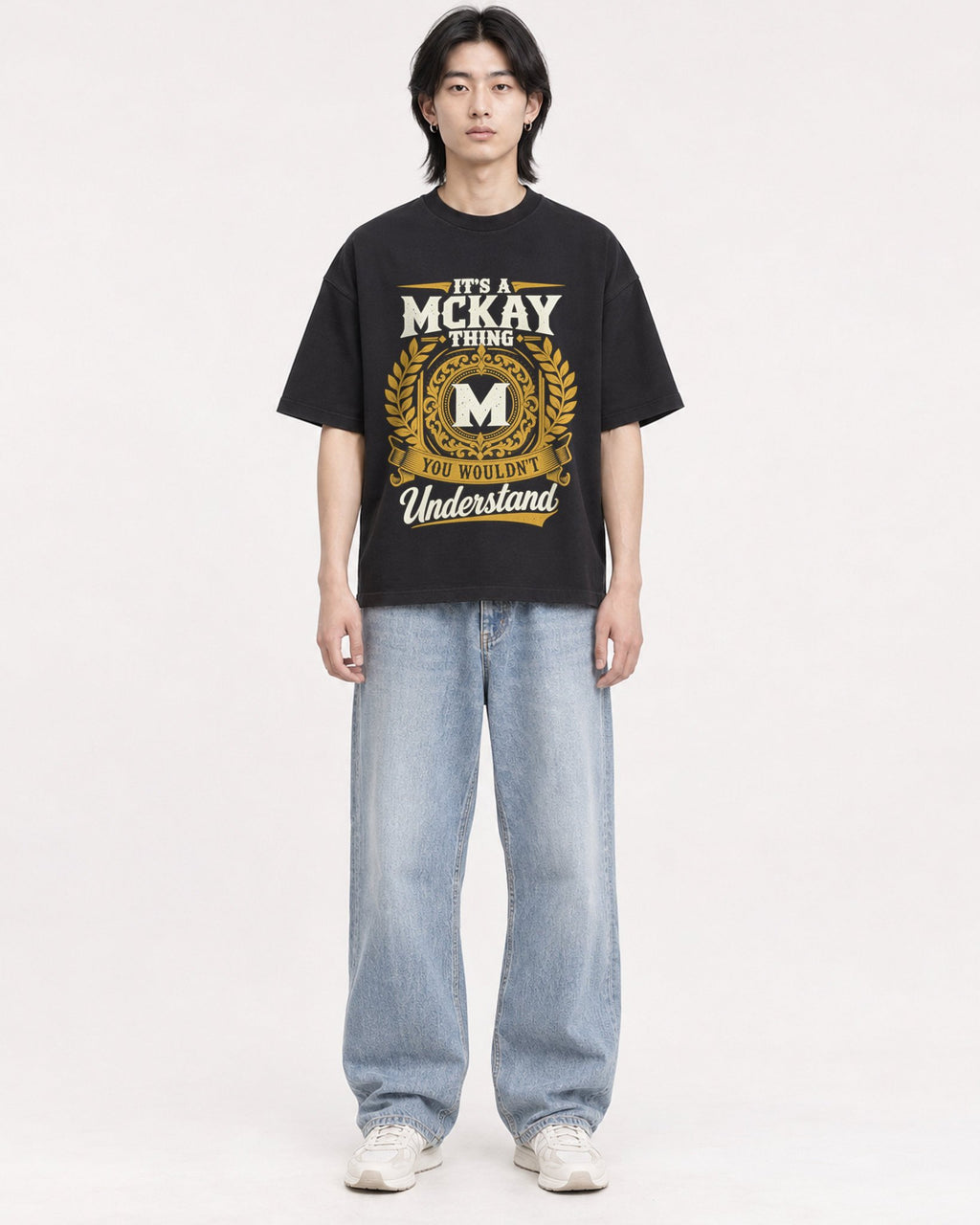 Mockup Boxy Heavyweight Tee Black male full-body 41