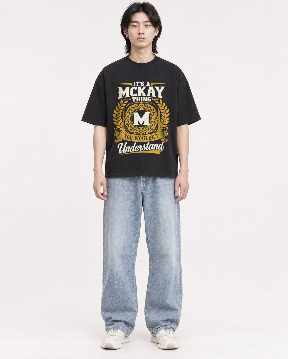 Mockup Boxy Heavyweight Tee Black male full-body 41