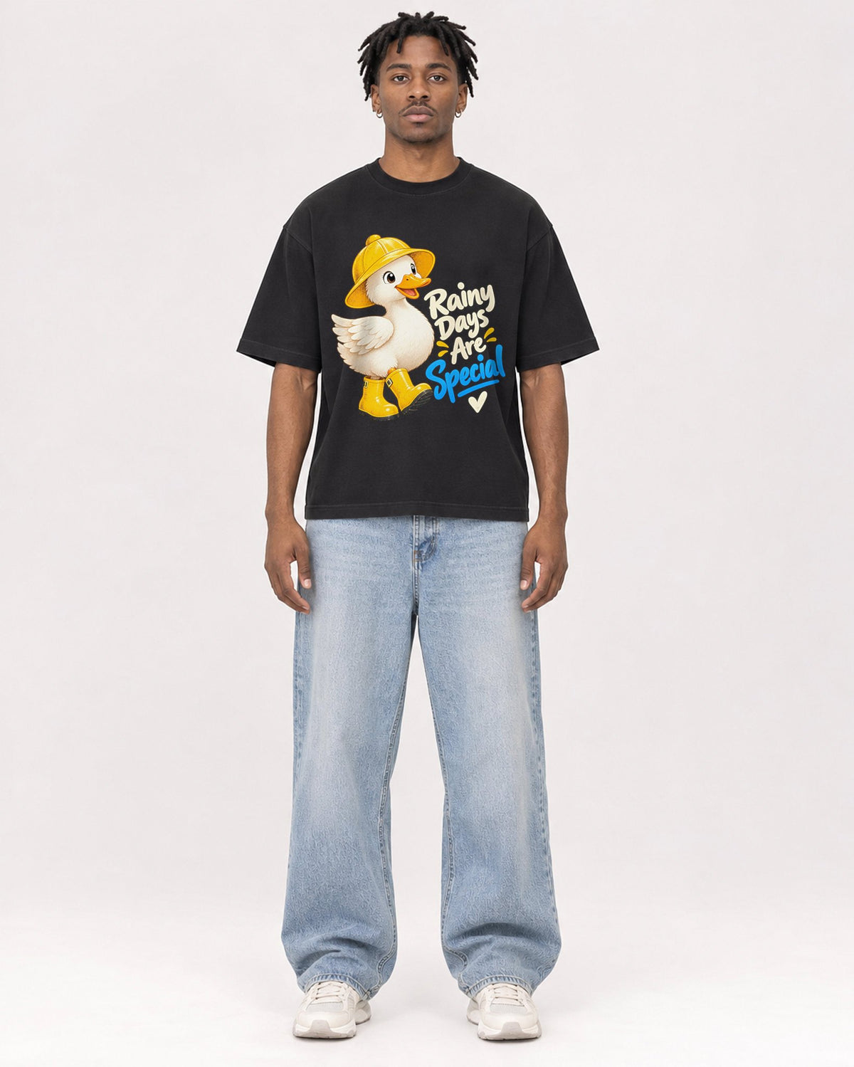 Mockup Boxy Heavyweight Tee Black male full-body 05