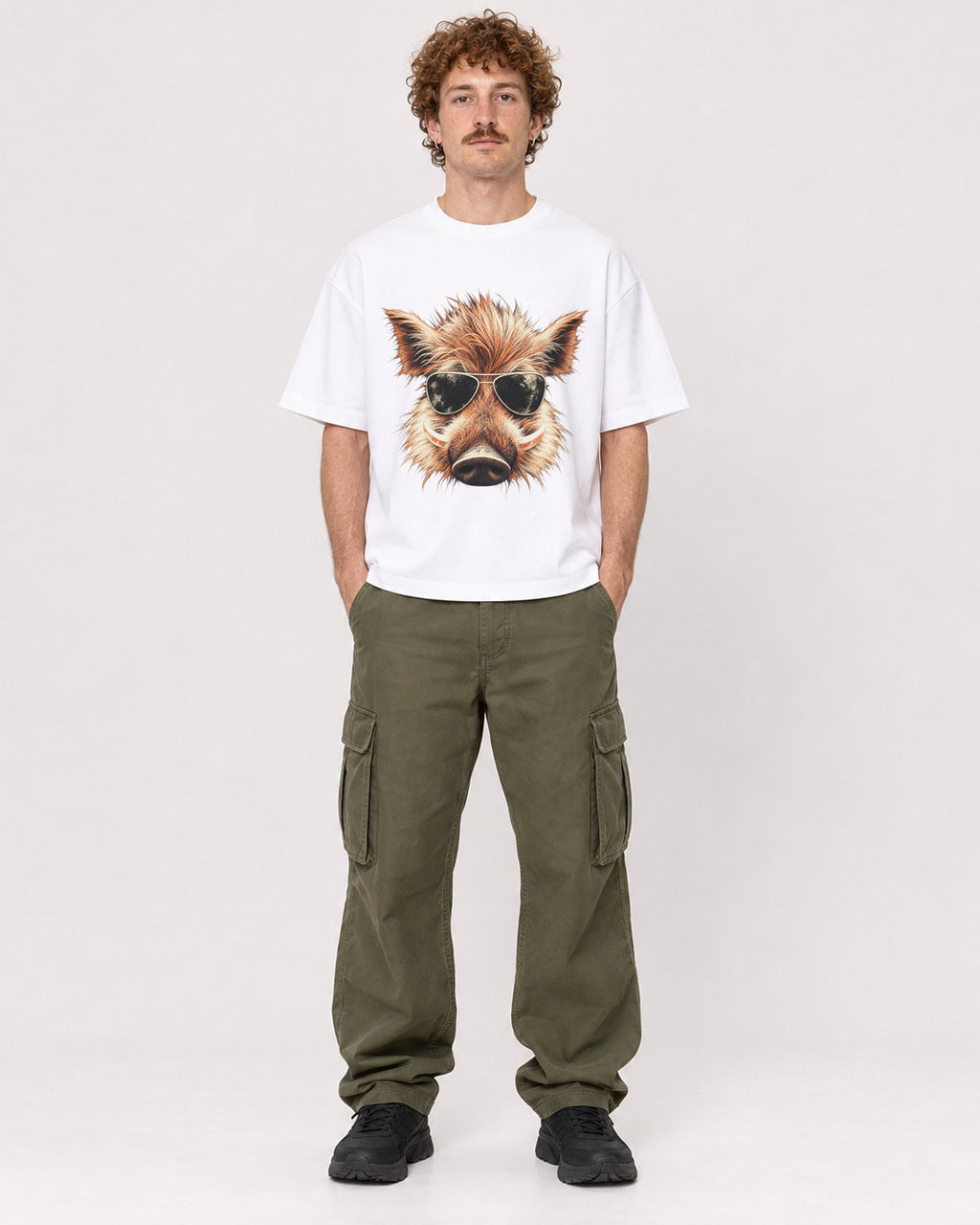 Mockup Boxy Heavyweight Tee White male full-body 09