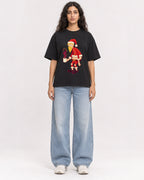 Mockup Boxy Heavyweight Tee Black female full-body 07