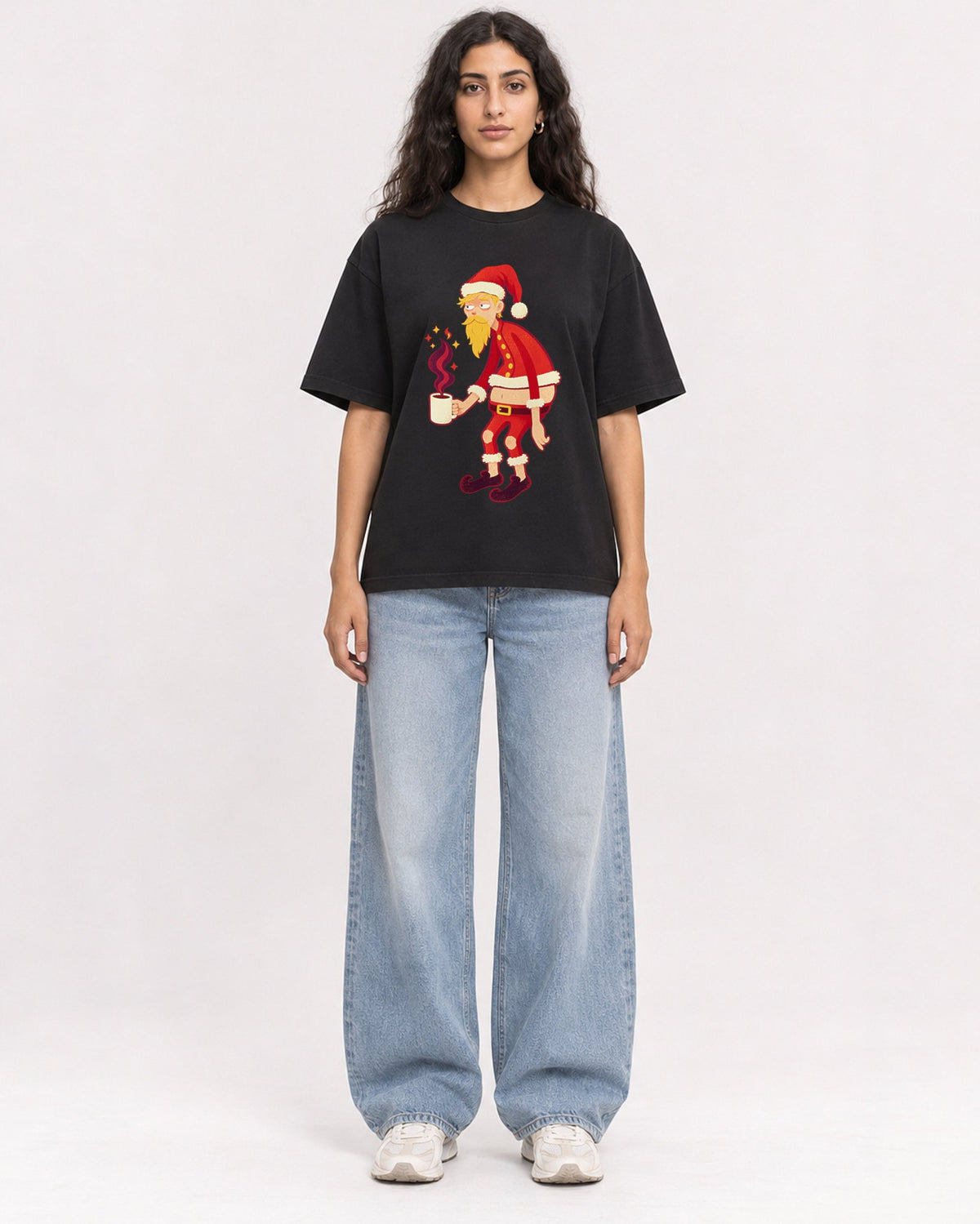 Mockup Boxy Heavyweight Tee Black female full-body 07