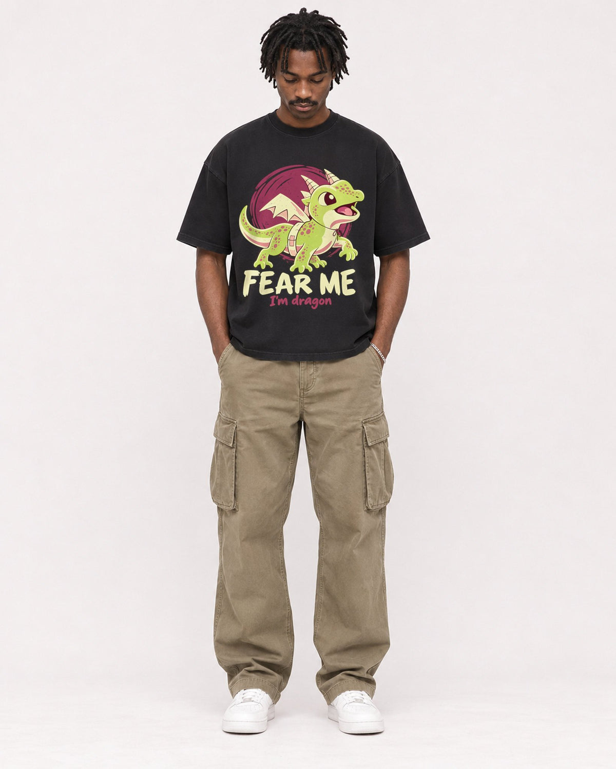 Mockup Boxy Heavyweight Tee Black male full-body 04