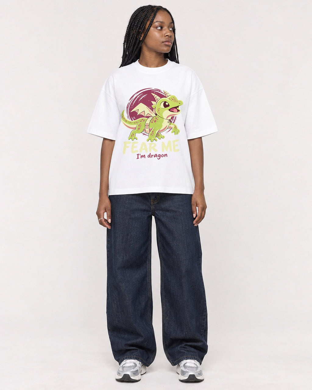 Mockup Boxy Heavyweight Tee White female full-body 04