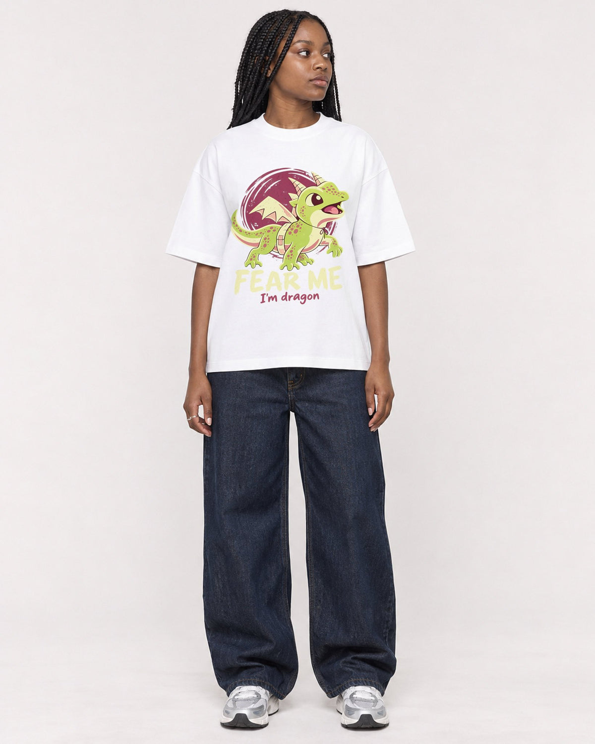 Mockup Boxy Heavyweight Tee White female full-body 04