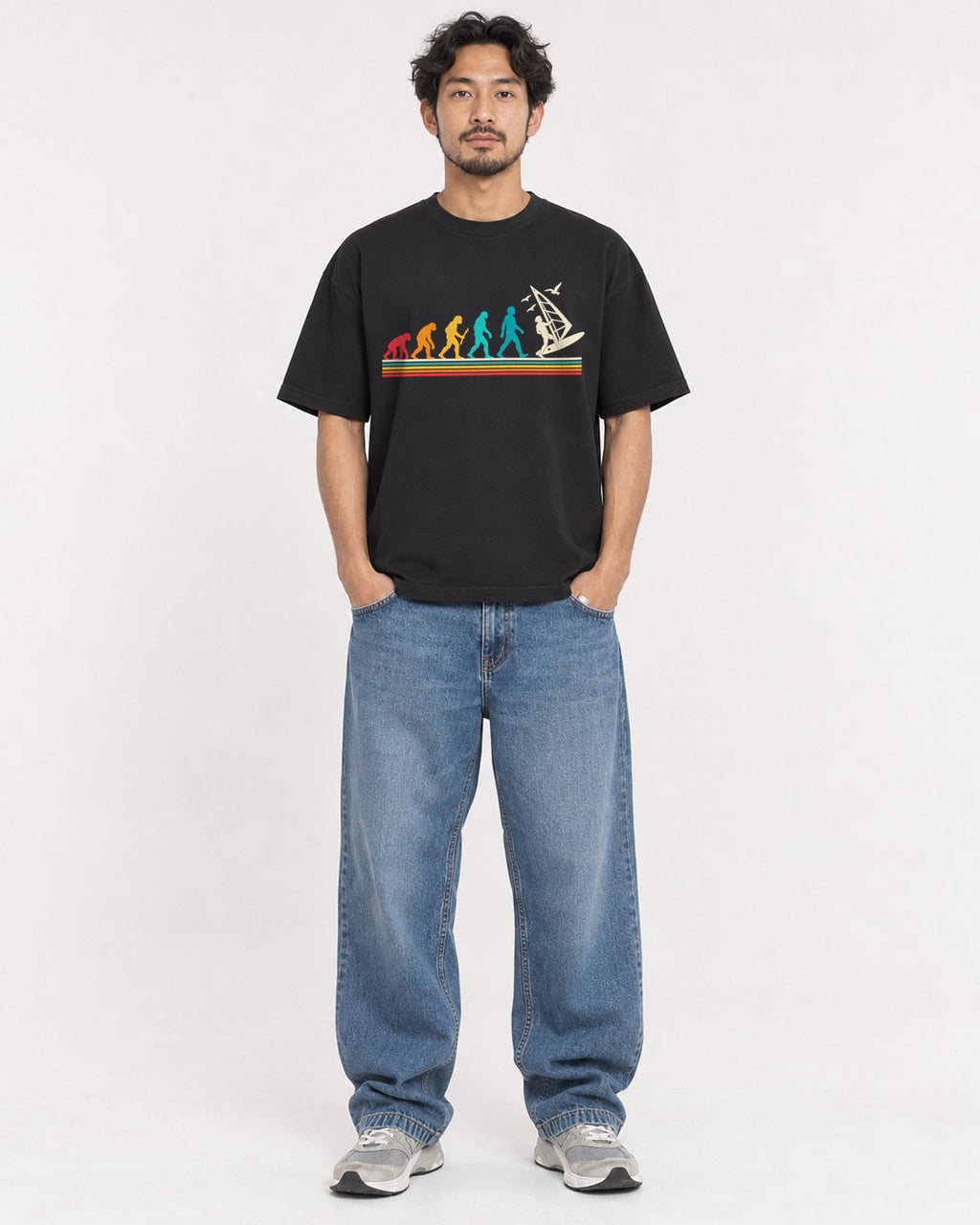 Mockup Boxy Heavyweight Tee Black male full-body 02