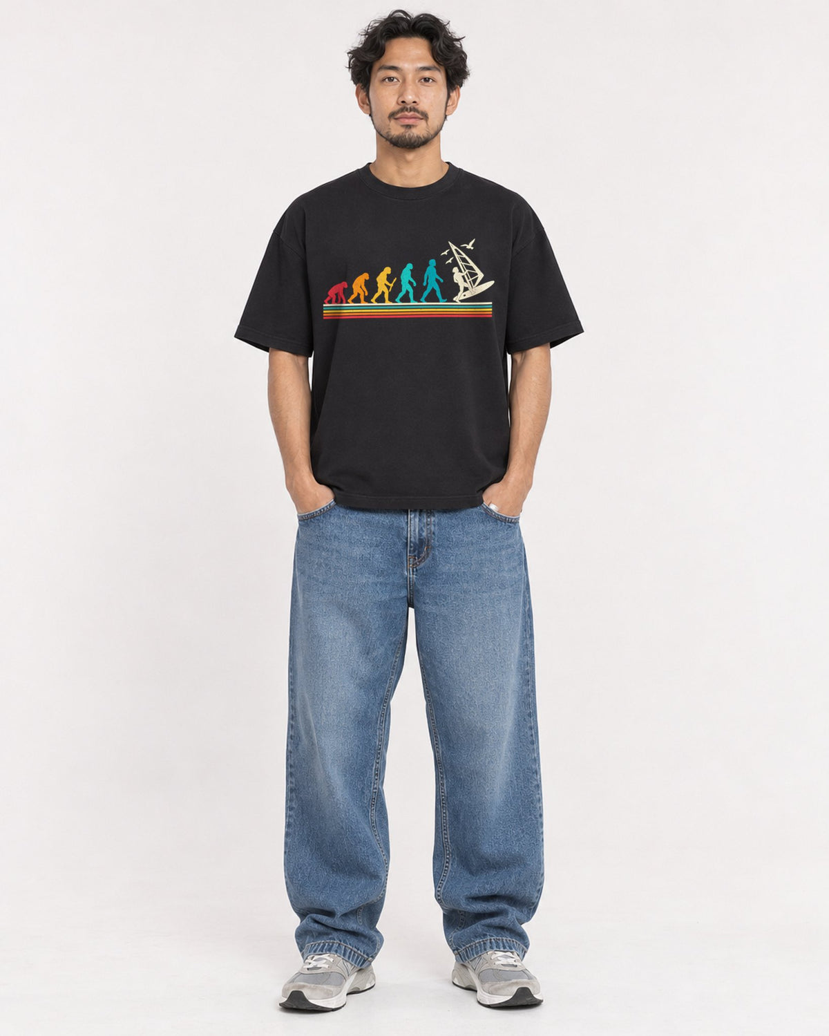 Mockup Boxy Heavyweight Tee Black male full-body 02