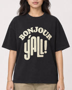 Mockup Boxy Heavyweight Tee Black female close-up 02