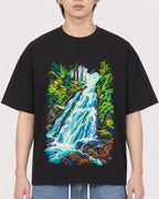 Mockup Boxy Heavyweight Tee Black male close-up 11
