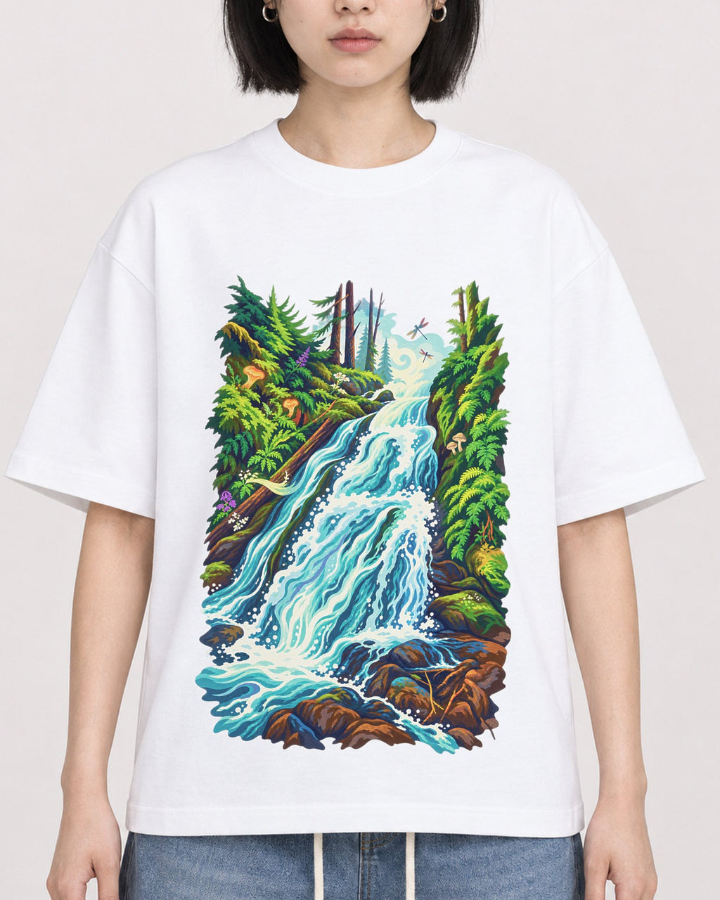 Mockup Boxy Heavyweight Tee White female close-up 11