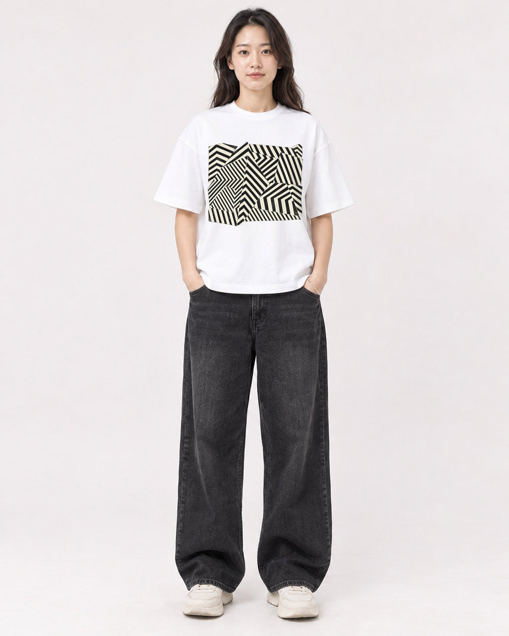 Mockup Boxy Heavyweight Tee White female full-body 03