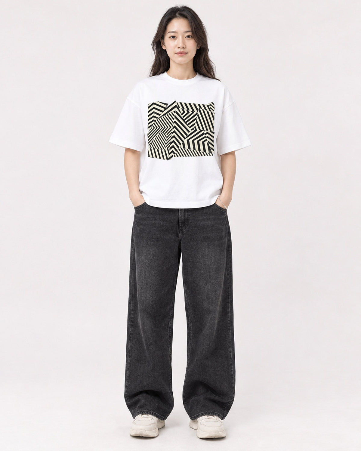 Mockup Boxy Heavyweight Tee White female full-body 03