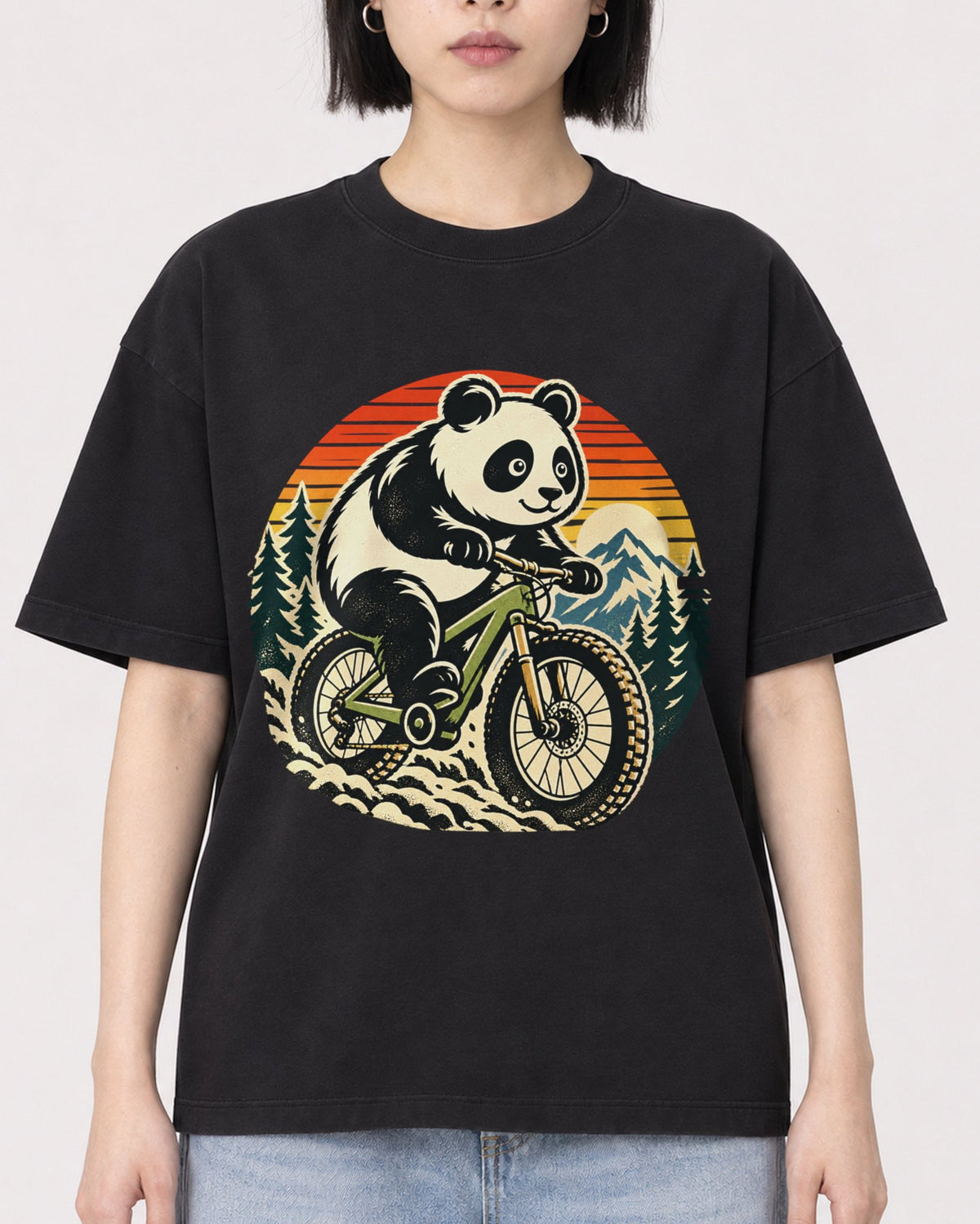Mockup Boxy Heavyweight Tee Black female close-up 11