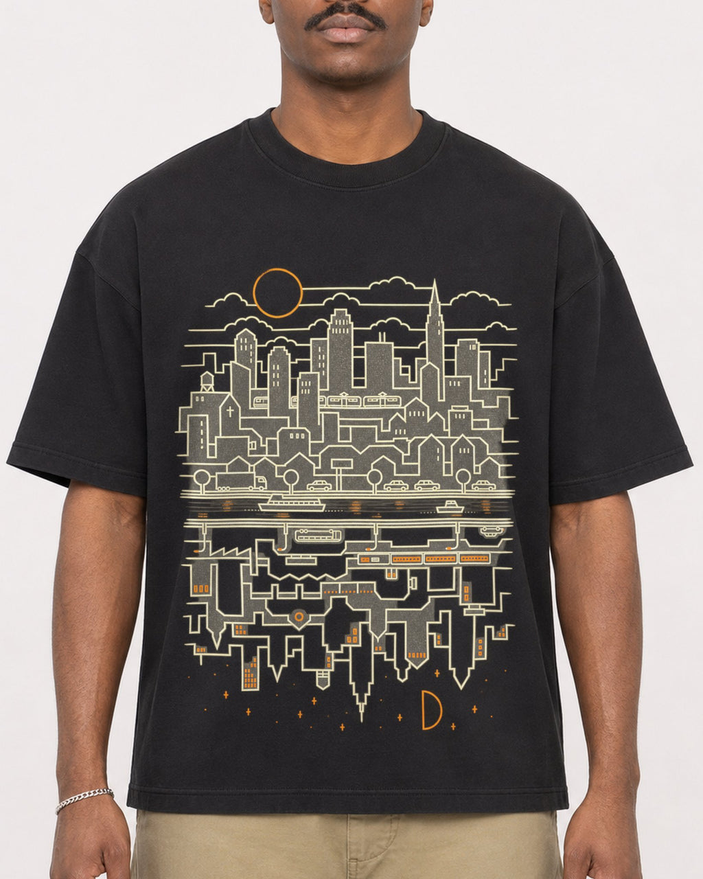 Mockup Boxy Heavyweight Tee Black male close-up 44