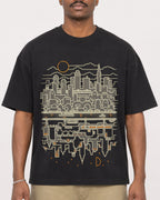 Mockup Boxy Heavyweight Tee Black male close-up 44