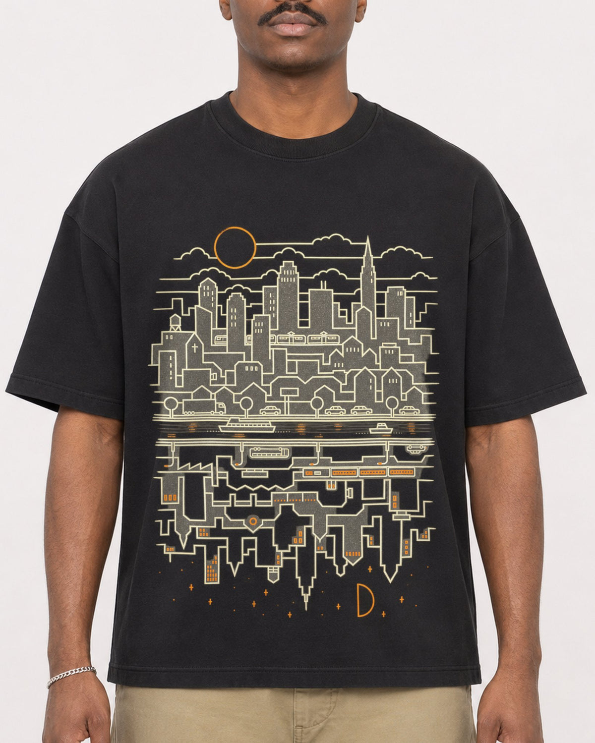 Mockup Boxy Heavyweight Tee Black male close-up 44
