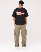 Mockup Boxy Heavyweight Tee Black male full-body 16
