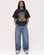 Mockup Boxy Heavyweight Tee Black female full-body 04