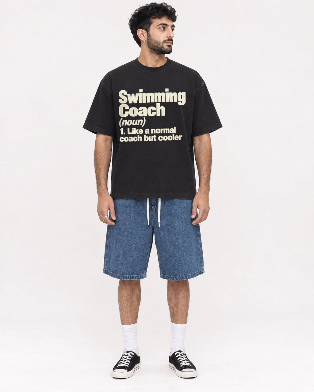 Mockup Boxy Heavyweight Tee Black male full-body 07