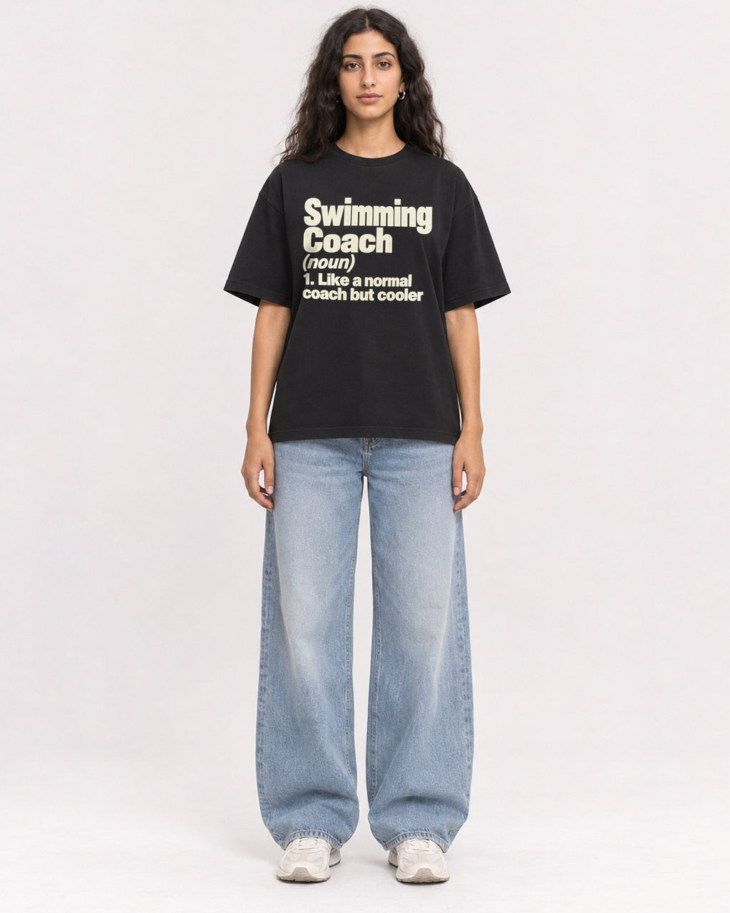 Mockup Boxy Heavyweight Tee Black female full-body 07