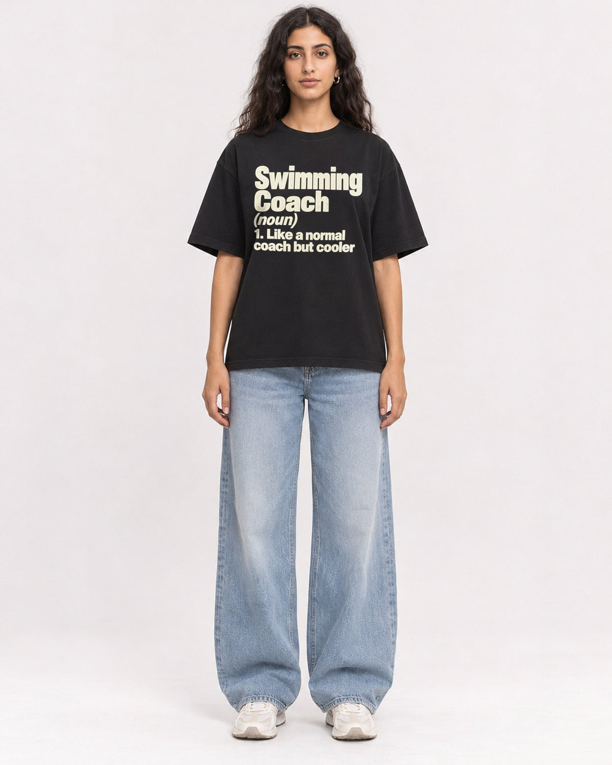 Mockup Boxy Heavyweight Tee Black female full-body 07