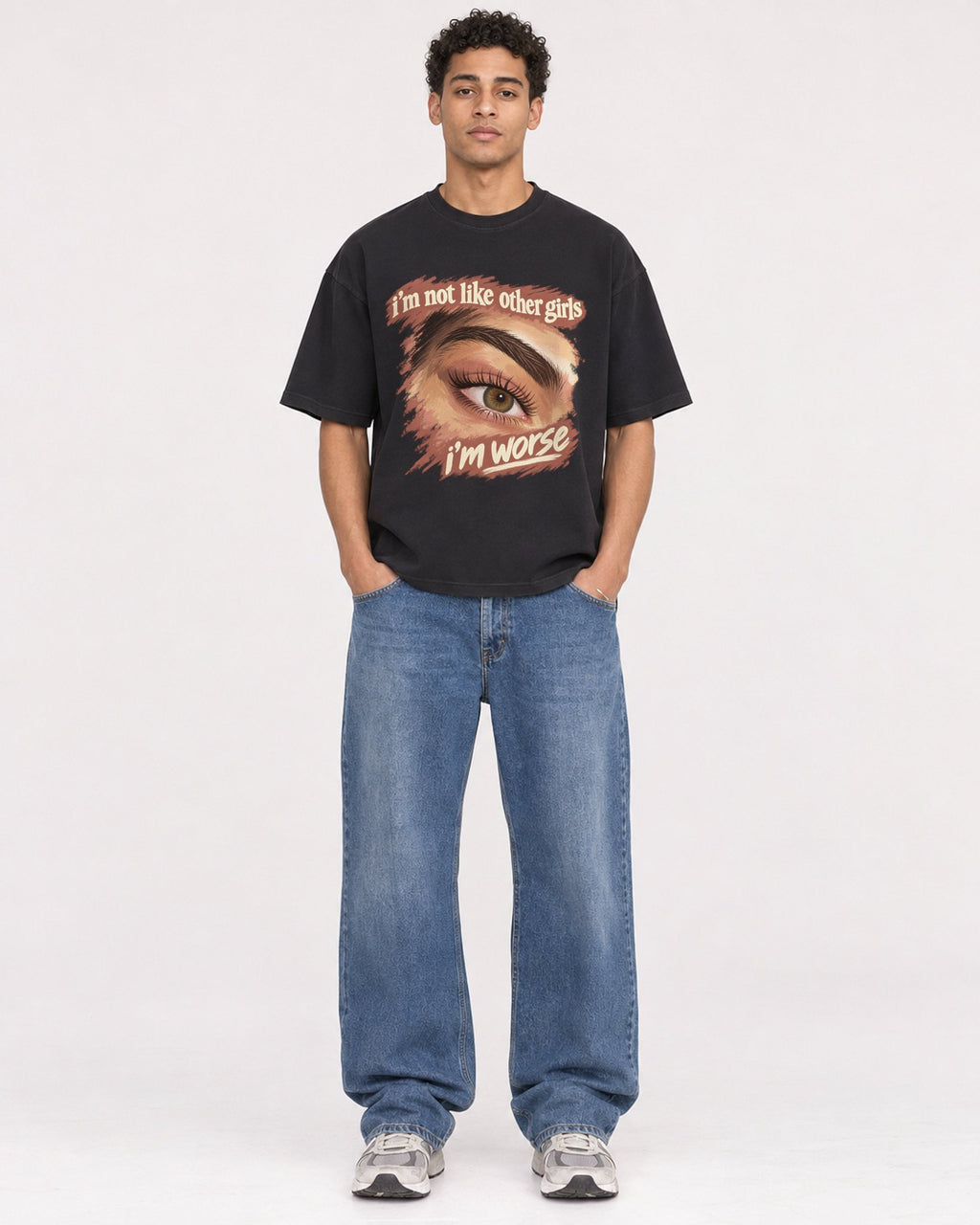 Mockup Boxy Heavyweight Tee Black male full-body 10