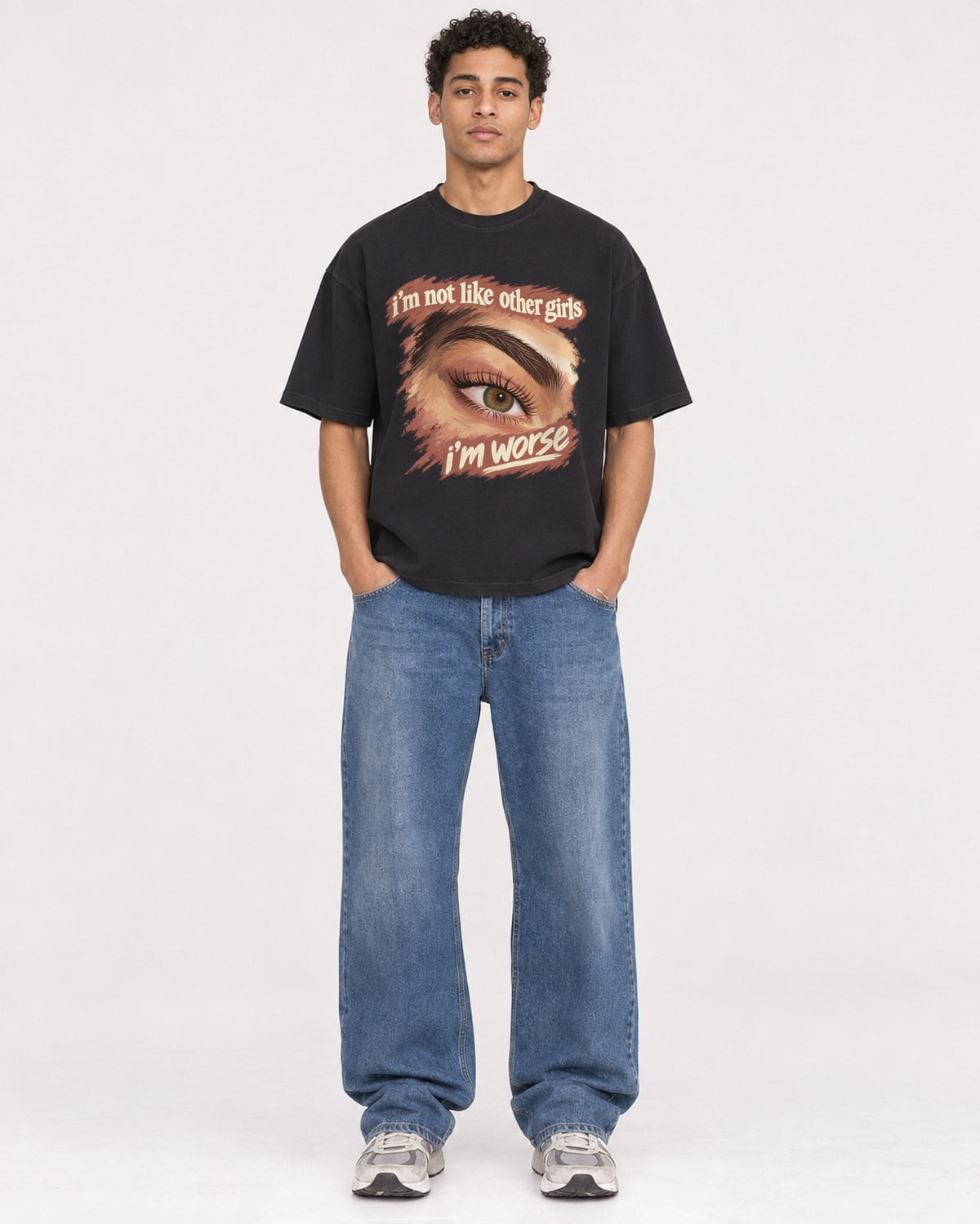 Mockup Boxy Heavyweight Tee Black male full-body 10