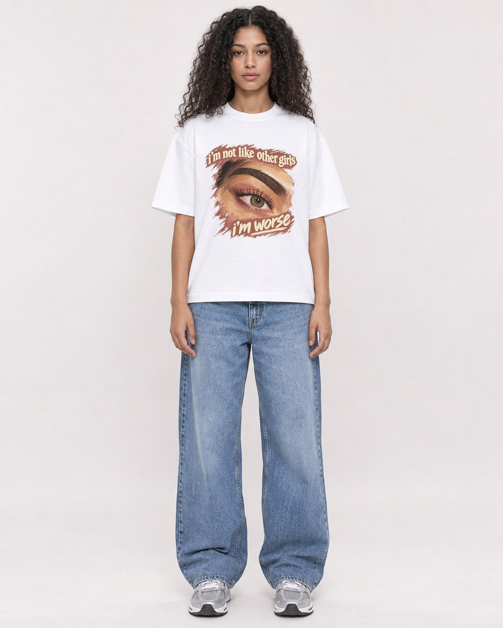 Mockup Boxy Heavyweight Tee White female full-body 10