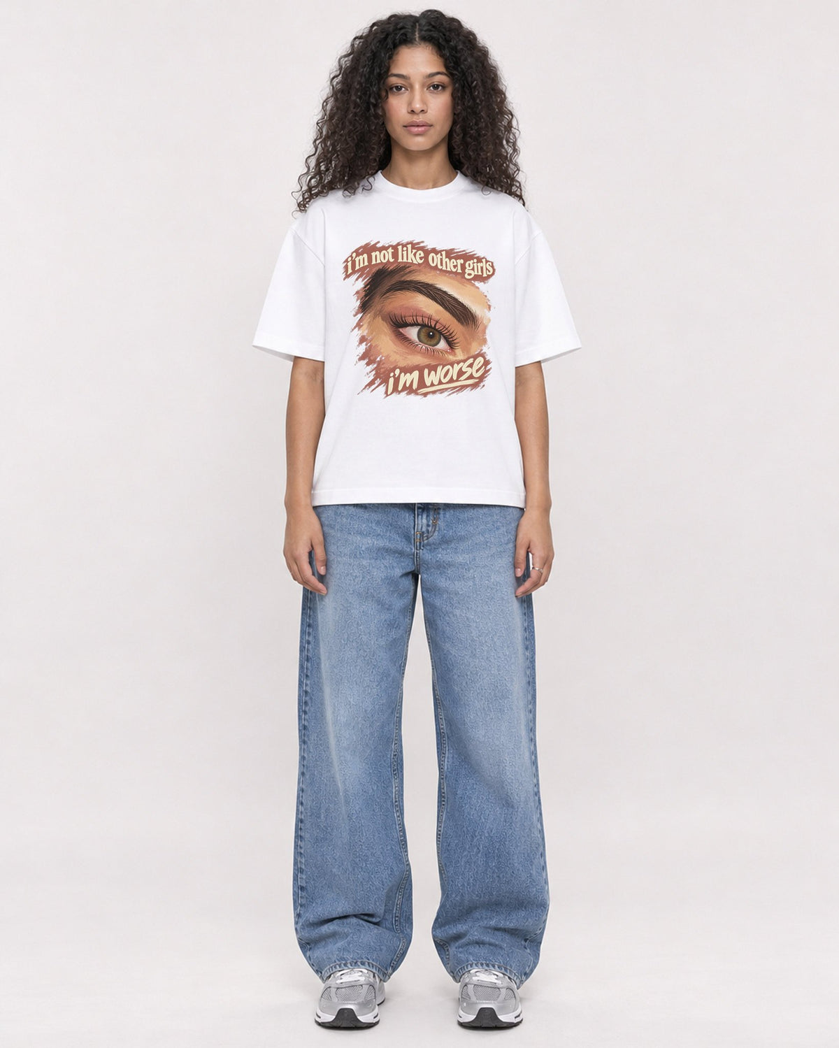 Mockup Boxy Heavyweight Tee White female full-body 10