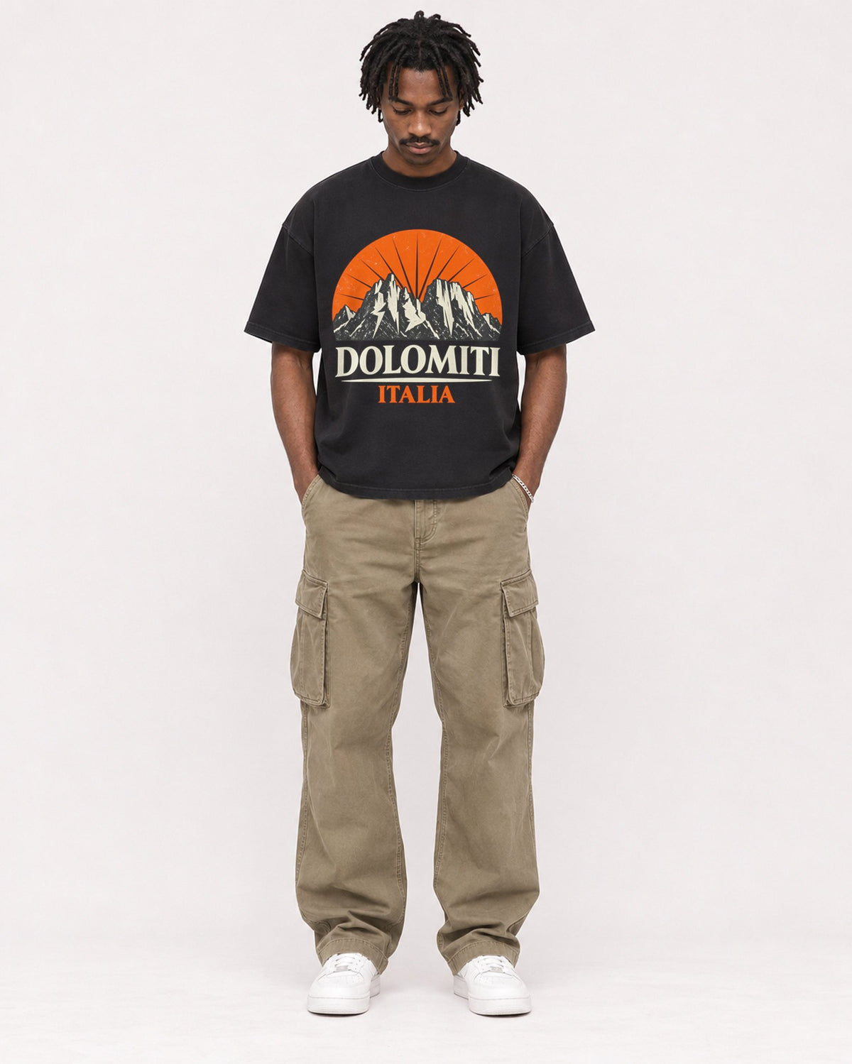 Mockup Boxy Heavyweight Tee Black male full-body 04
