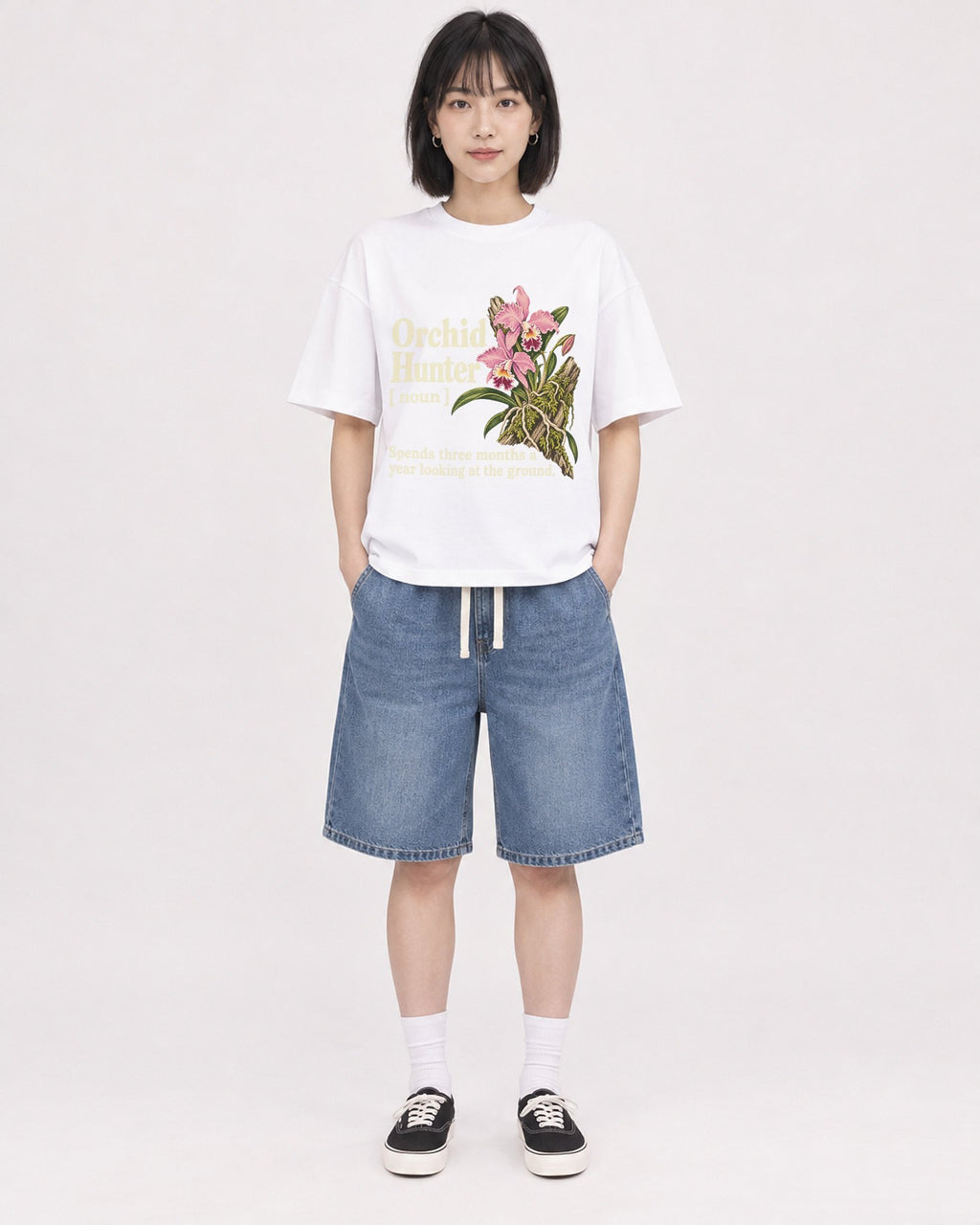 Mockup Boxy Heavyweight Tee White female full-body 11