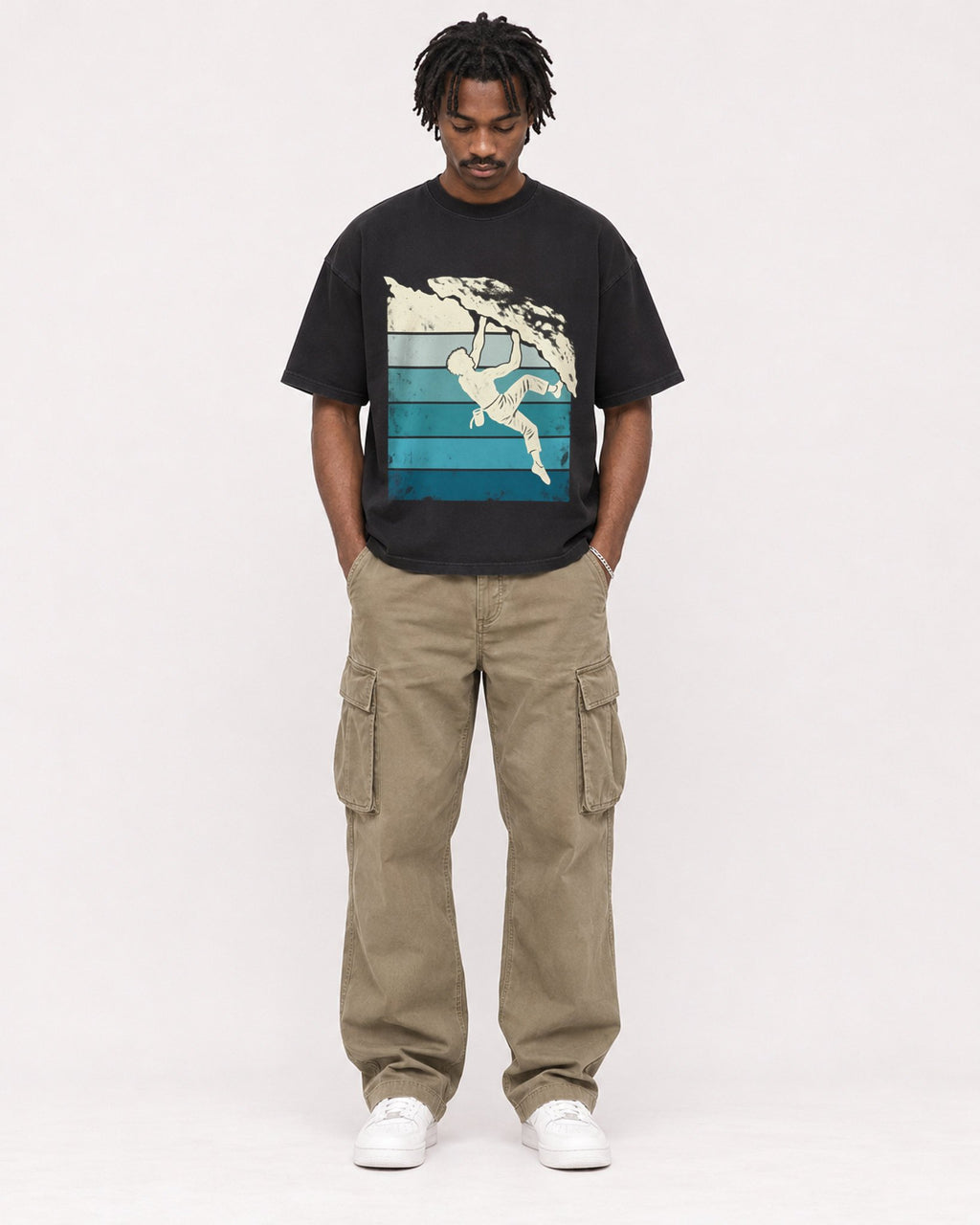 Mockup Boxy Heavyweight Tee Black male full-body 04