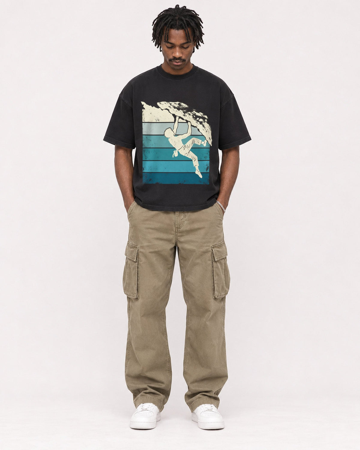 Mockup Boxy Heavyweight Tee Black male full-body 04