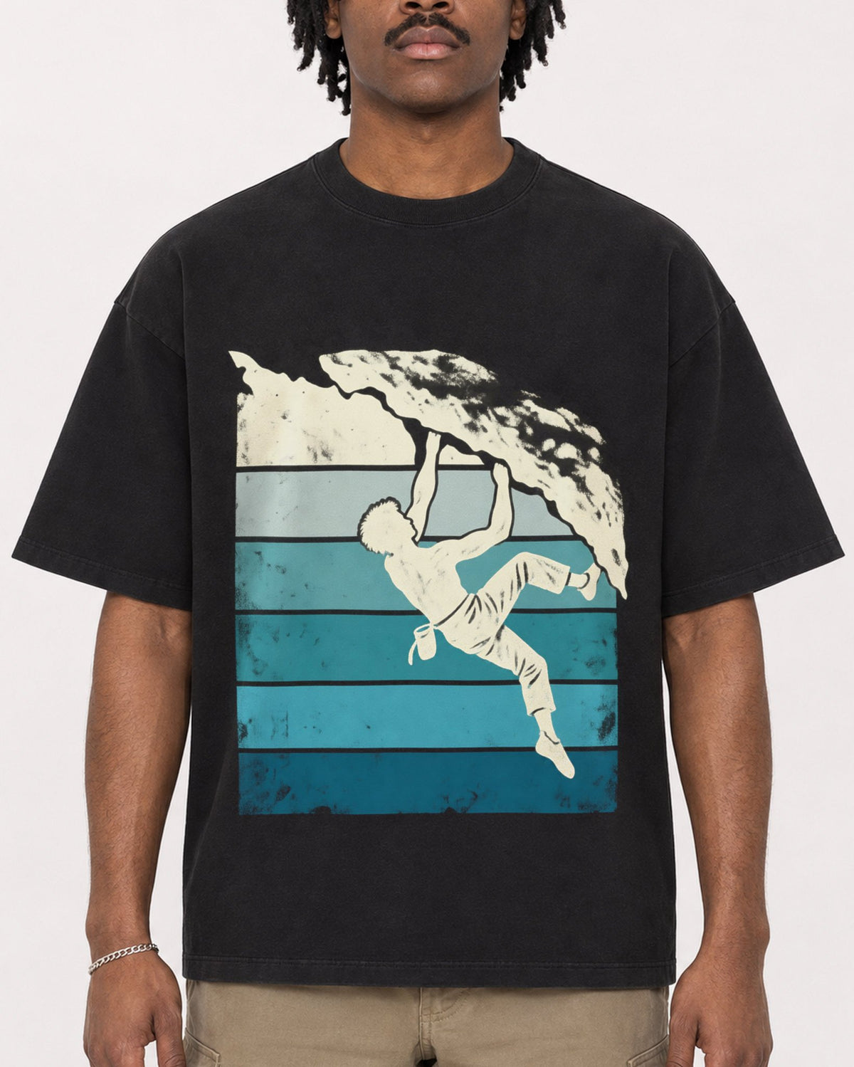 Mockup Boxy Heavyweight Tee Black male close-up 04
