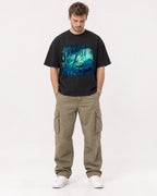 Mockup Boxy Heavyweight Tee Black male full-body 08