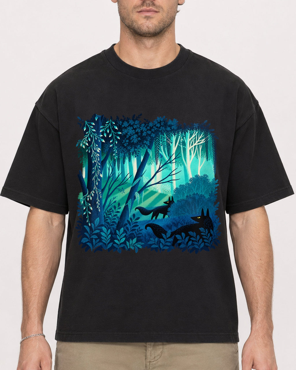 Mockup Boxy Heavyweight Tee Black male close-up 08
