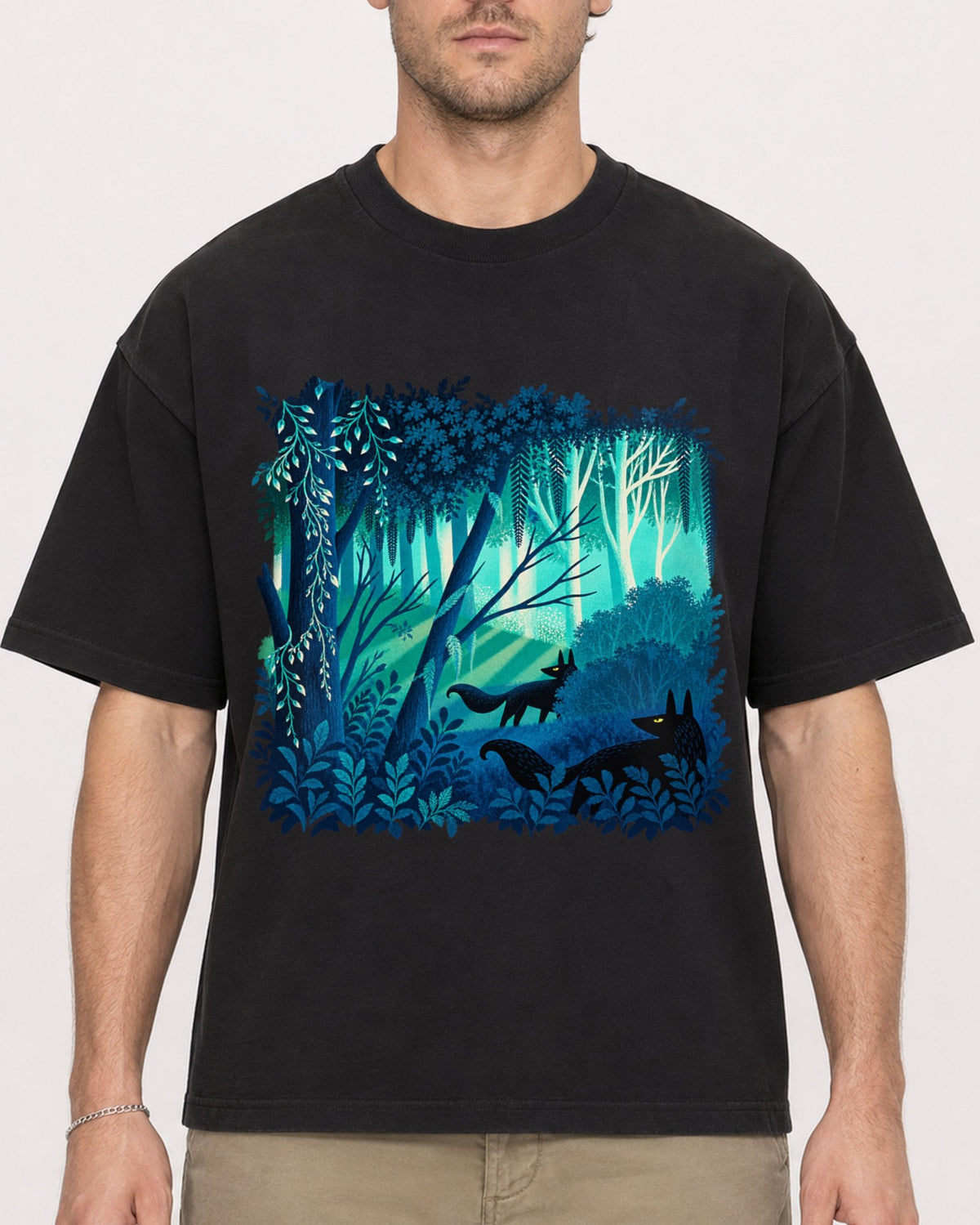 Mockup Boxy Heavyweight Tee Black male close-up 08