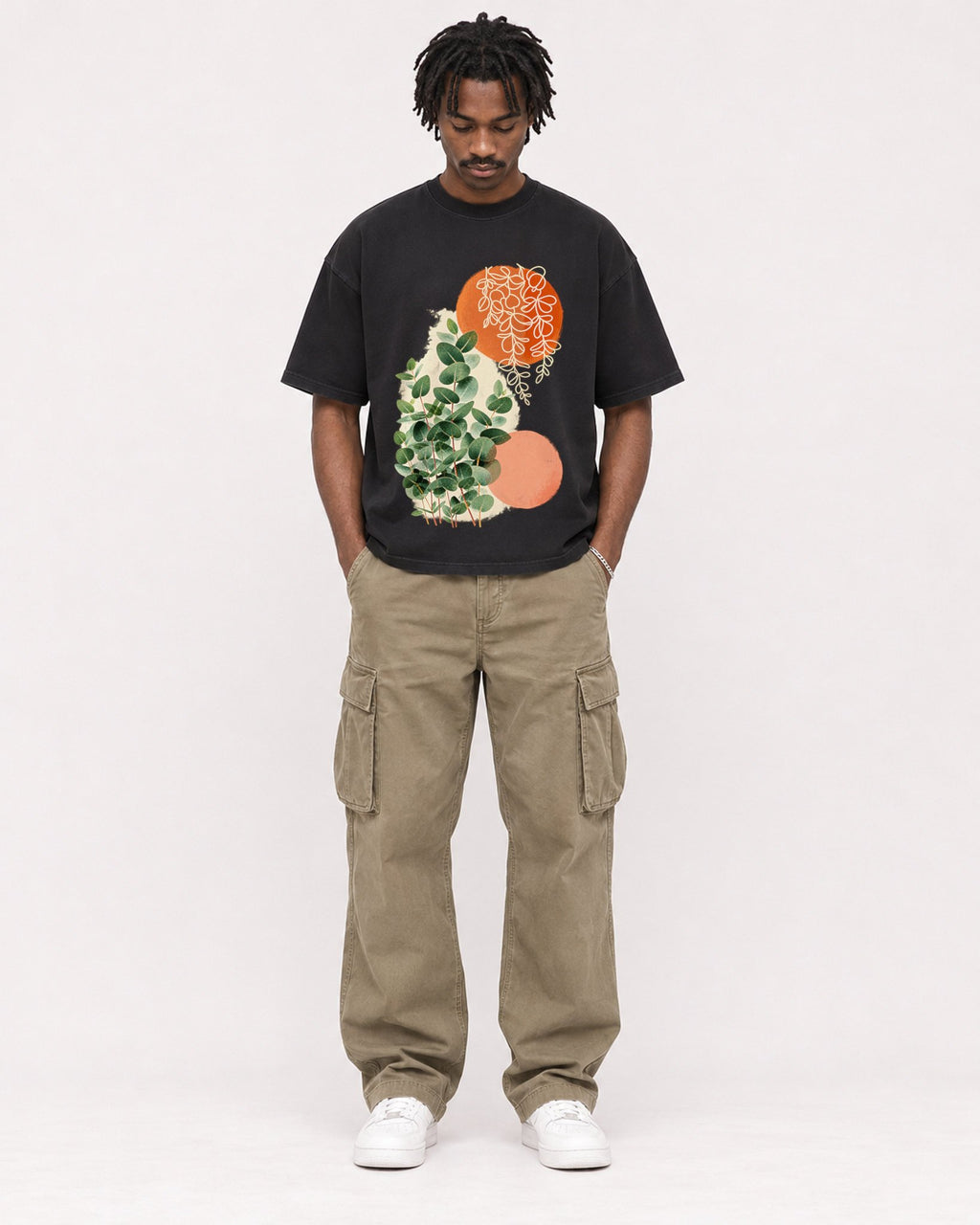 Mockup Boxy Heavyweight Tee Black male full-body 04