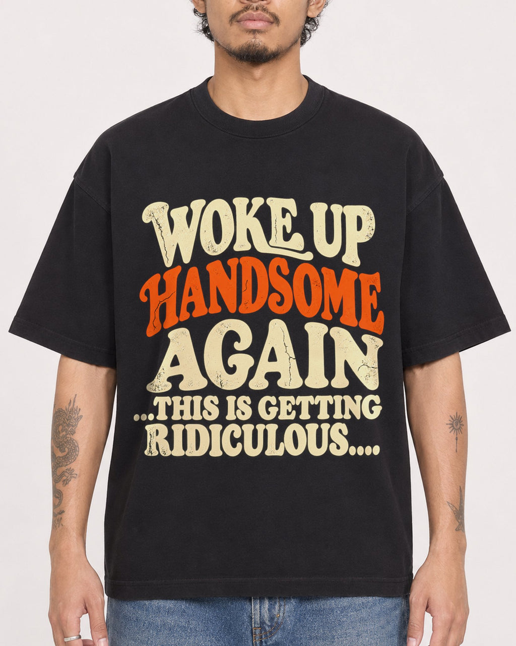 Mockup Boxy Heavyweight Tee Black male close-up 42